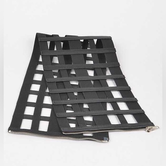 Black Vegan Leather Cage Zip Up Corset Statement Belt main image 6